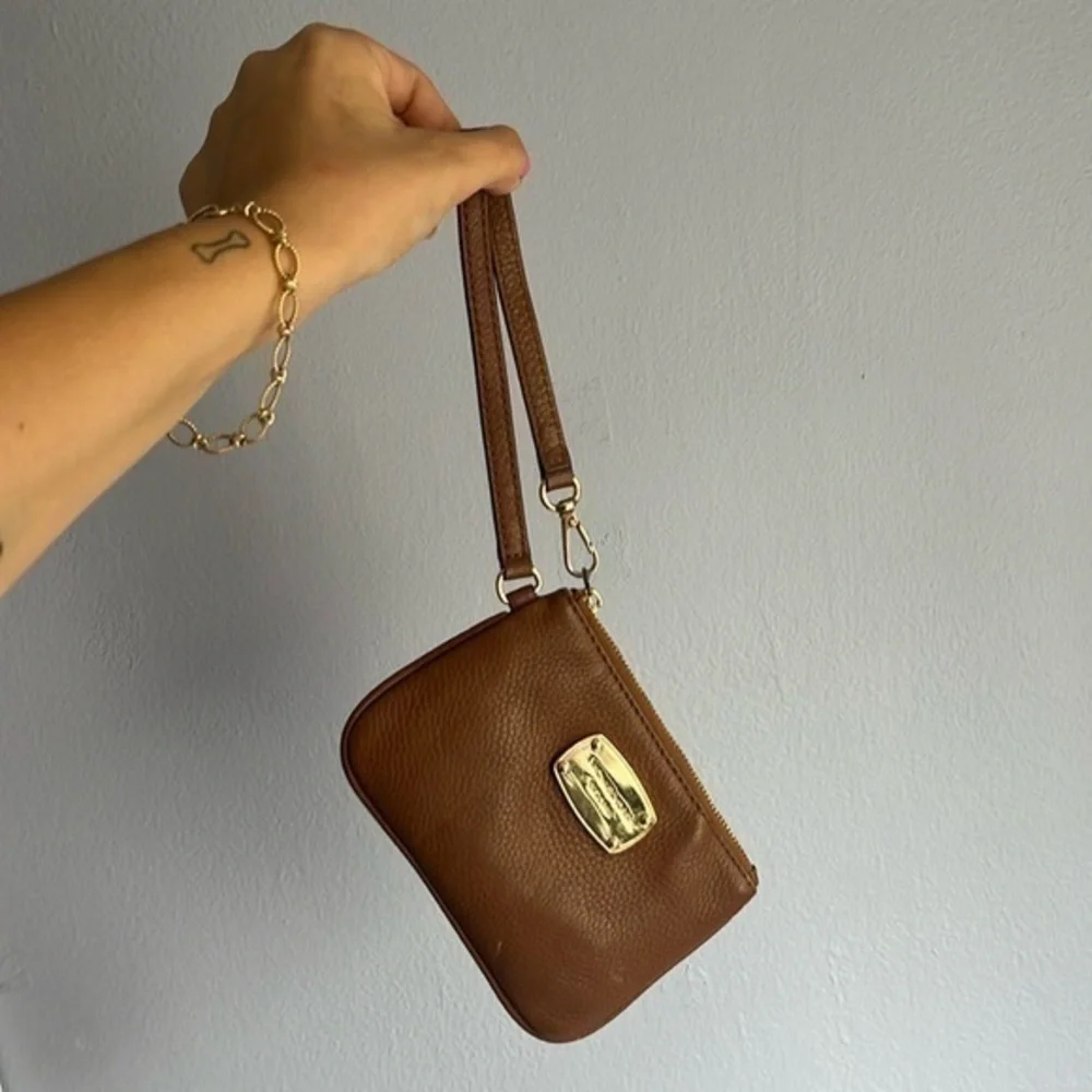 MICHAEL MICHAEL KORS Brown Pebbled Leather Wristlet
